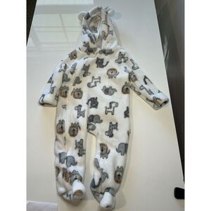 Duck Duck Goose Boys Size 3-6 Months Jumpsuit Romper Fleece Lion, Giraffe‎ Zoo
